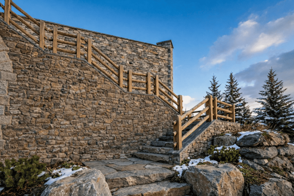 Escalier et mur en pierre sèche - DC Constructions sa