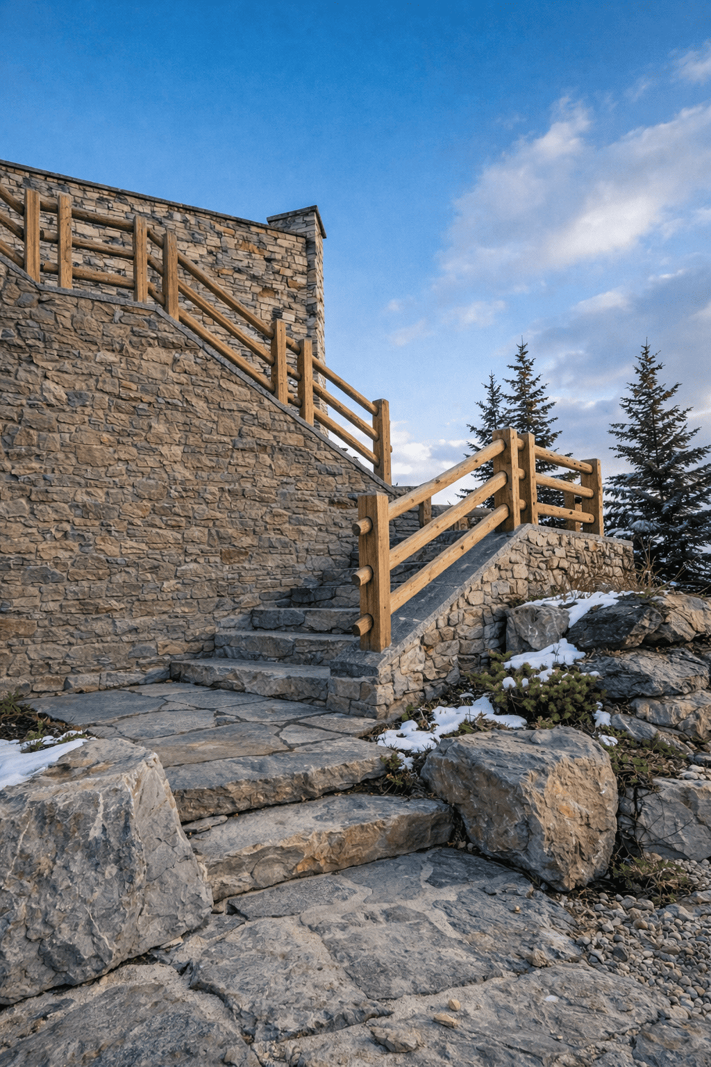 Escalier et mur en pierre sèche - DC Constructions sa