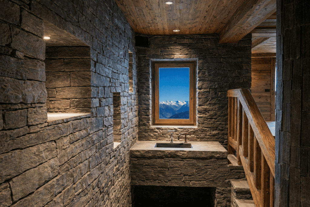 Salle de bain en pierre sèche - DC Constructions SA